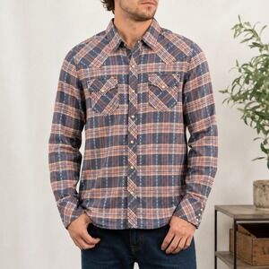 True Religion Western Plaid Pearl Snap Shirt Men's M Blue Red Long Sleeve